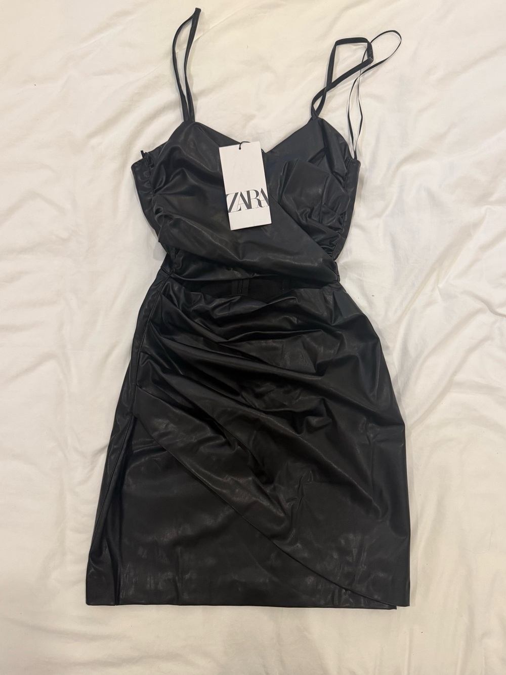 NWT Zara black faux leather mini dress - XS